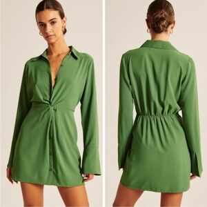 Abercrombie & Fitch Long-Sleeve Twist-Front Shirt Dress In Green Women's Size MP